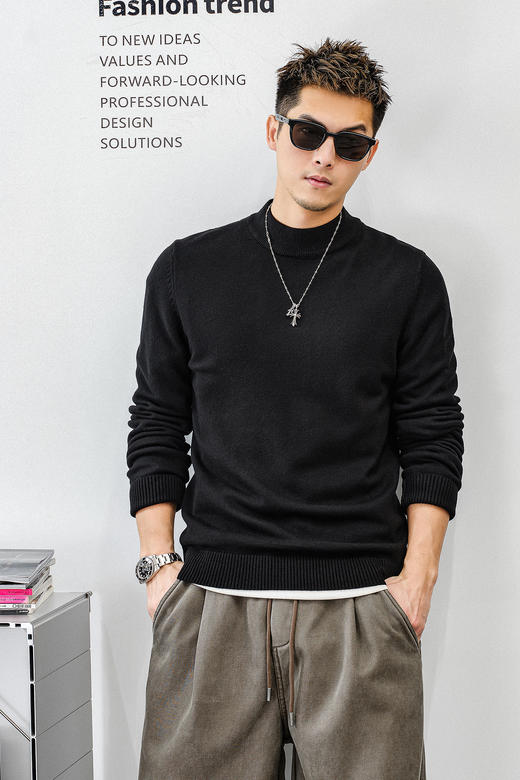 徐太浪【基础款 百搭叠穿】半高领毛衣男秋冬大码休闲针织衫上衣 商品图5