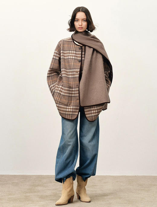 原单双面可穿❗️Fabriqu*e泰晤士双生格纹带围巾羊绒羊毛毛呢斗篷大衣111711 商品图9