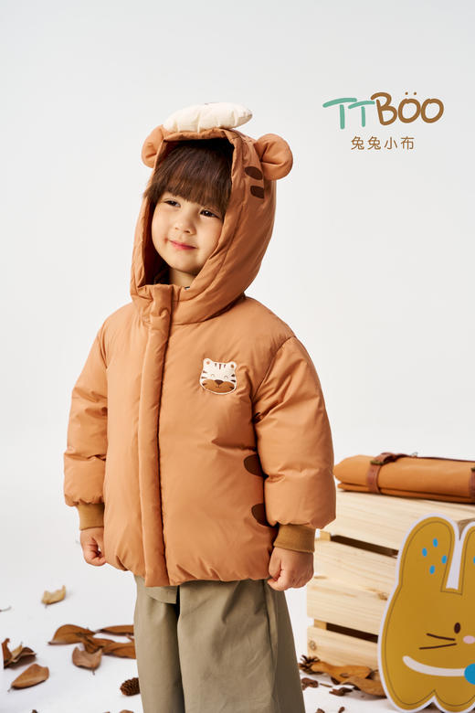 兔兔小布小老虎帽子短款羽绒外套 商品图0