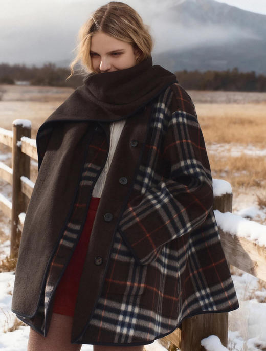 原单双面可穿❗️Fabriqu*e泰晤士双生格纹带围巾羊绒羊毛毛呢斗篷大衣111711 商品图2