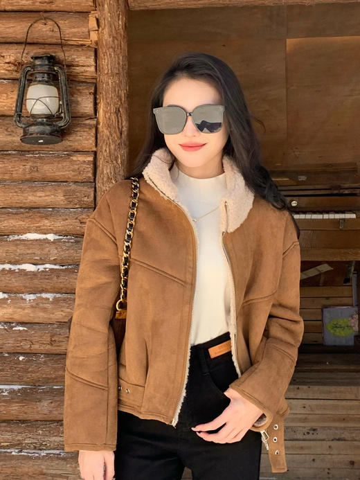 【百图lulu定制】【牧羊人麂皮外套】皮毛一体 外麂皮 内羊羔毛 防风保暖外套 商品图11