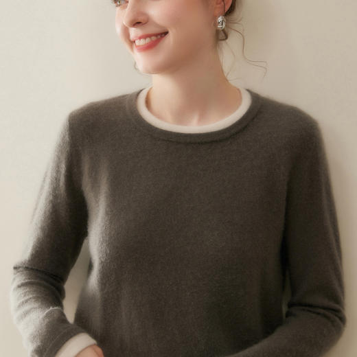 「高货rig」全新升级【铂金会员422/天猫569/差价147】(05355)洛诗琳气质假两件羊绒衫2025冬季新款显瘦百搭针织毛衣女 商品图4