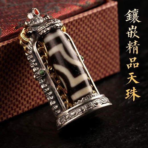 高端精工纯银吊坠纯银饰品纯银镀金黑财神天珠个性复古项链吊坠男女 商品图3