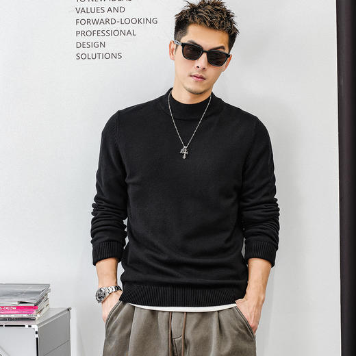 徐太浪【基础款 百搭叠穿】半高领毛衣男秋冬大码休闲针织衫上衣 商品图0