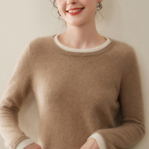 「高货rig」全新升级【铂金会员422/天猫569/差价147】(05355)洛诗琳气质假两件羊绒衫2025冬季新款显瘦百搭针织毛衣女 商品图2