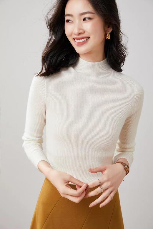 🏆100%纯山羊绒！鄂尔多斯工厂直出❗️金标❗️【女士半高领修身坑条打底衫】集团亏清 本团1折不到！要高货的看过来！✅金标水洗唛，无缝一体成衣设计！礼盒包装！✅半高领领型！秋冬顶好搭的款式！ 商品图3