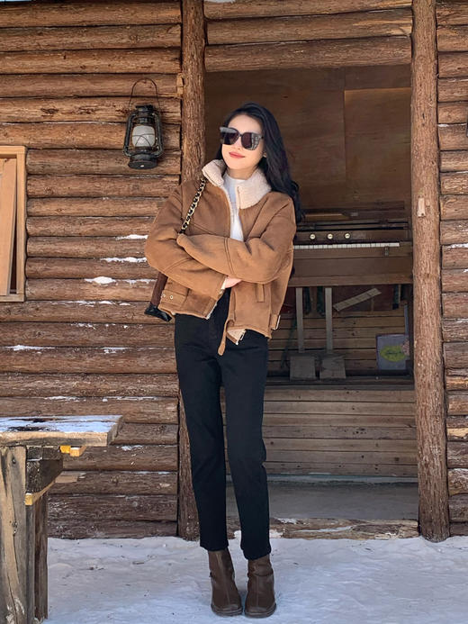 【百图lulu定制】【牧羊人麂皮外套】皮毛一体 外麂皮 内羊羔毛 防风保暖外套 商品图13