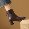 【预售5天】真皮粗跟短靴高跟新款秋冬及踝裸靴英伦风后拉链高跟马丁靴 商品缩略图2