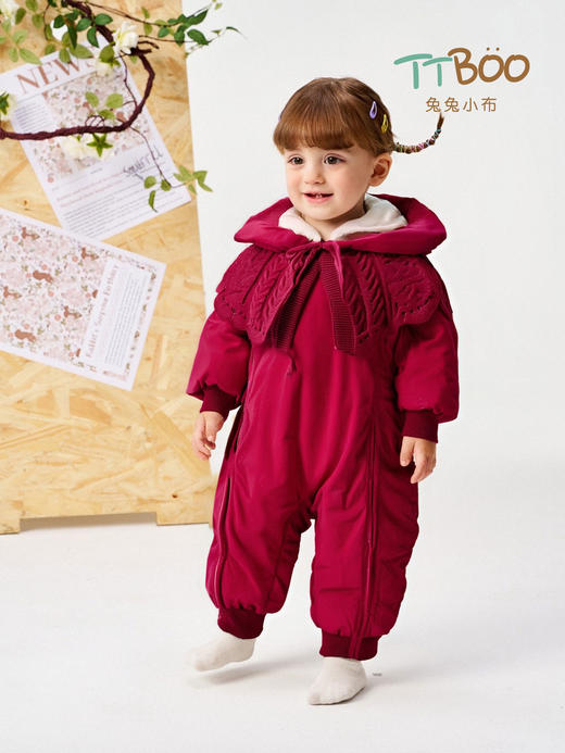 兔兔小布法式针织披肩连帽爬服 商品图0