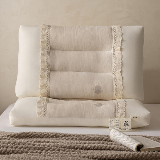 自然醒白云织梦亚麻枕棉麻高低枕芯花边亚麻刺绣枕头XK 商品图12