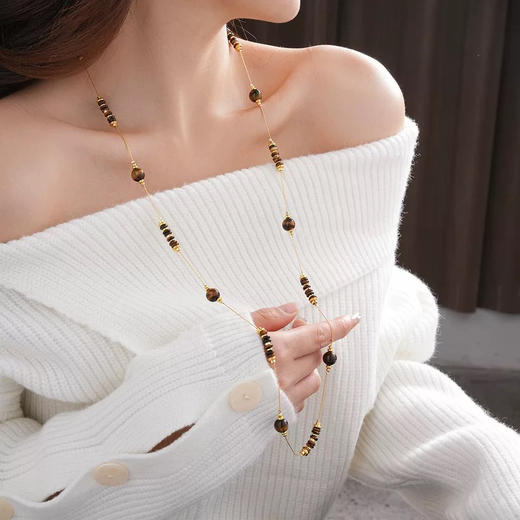 复古独特虎眼石搭配深色木珠毛衣链-纪念日百货门店同款168046521 商品图3