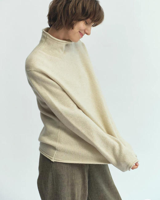 JAI 25AW 雾蓝灰/奶油白高领花纱羊绒毛衣 商品图9