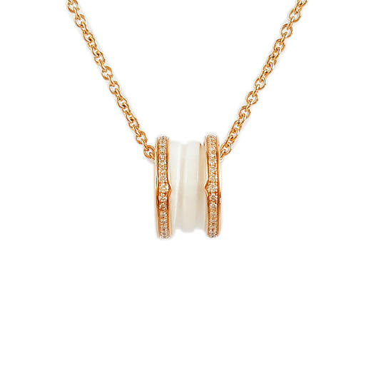 【95新】BVLGARI宝格丽B.zero1系列35005318K玫瑰金白陶瓷双排钻弹簧项链中性款151125AK01 商品图0