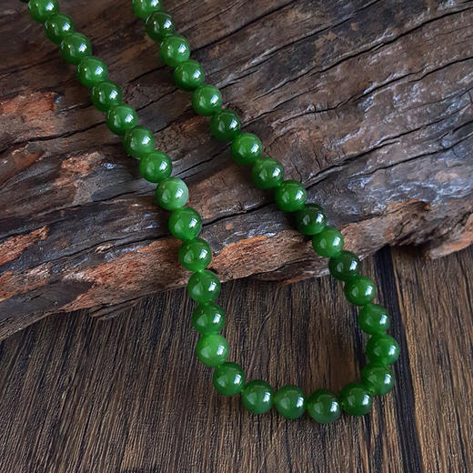 【天然正品】天然精品俄料近无黑点细腻菠菜绿约9.5MM和田玉碧玉珠串项链9.5MM（皆取最大值）链长：48CM女士111125NJS14 商品图5