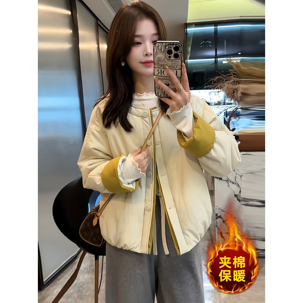 撞色高级感！轻薄夹棉短外套！2025秋冬韩系新款时尚洋气棉服上衣！