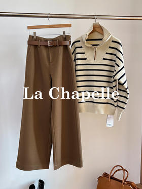 会员福利【高支斜纹+久坐顺直】拉夏贝尔/La Chapelle高腰微廓显瘦直筒裤~质感百搭加厚休闲裤（含腰带）