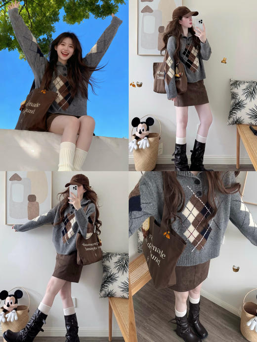 F**E家同款复古菱格提花羊毛针织混纺毛衣 商品图8