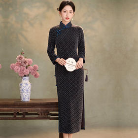 WC9593 新式旗袍2025秋冬款中国风优雅气质长款金貂绒加绒显瘦修身连衣裙