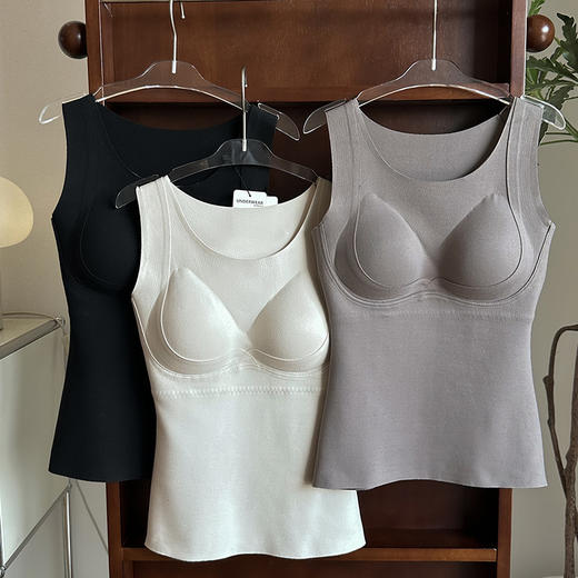 官网690！爱家免穿文胸山羊绒桑蚕丝一体绒保暖背 固定杯双面磨毛带胸垫打底心女 商品图11