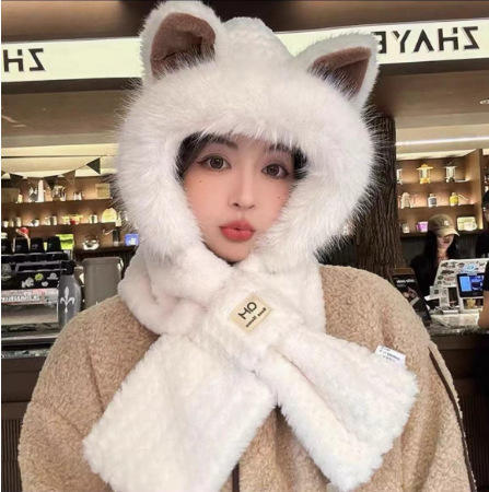 【可爱保暖❗️仿狐狸毛绒帽】一件顶三件，亲肤包裹温暖护颈，加绒加厚循环琐温，柔软温暖不宜掉毛，秋冬季东北骑车冬天围脖保暖2025新款QQ 商品图6