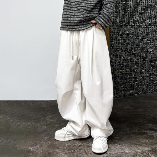 徐太浪【褶皱感 松紧腰】加绒休闲裤男秋冬款宽松直筒阔腿裤长裤 商品图1