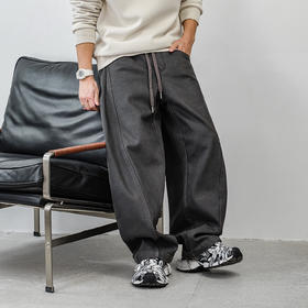 徐太浪【立体裁剪 褶皱感】加绒休闲裤男秋冬款宽松直筒裤子长裤
