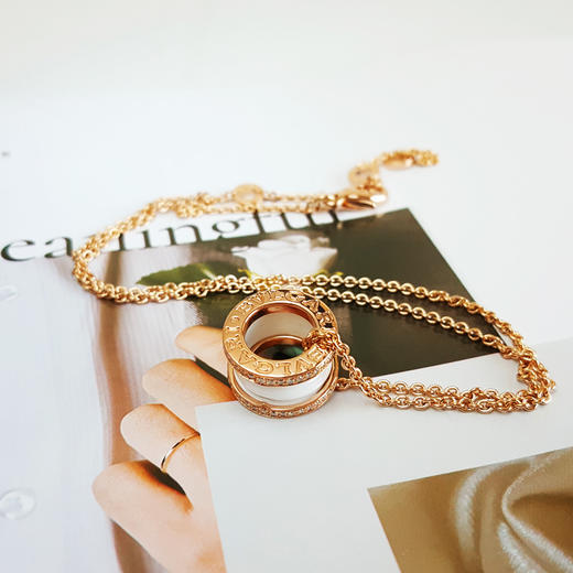 【95新】BVLGARI宝格丽B.zero1系列35005318K玫瑰金白陶瓷双排钻弹簧项链中性款151125AK01 商品图6