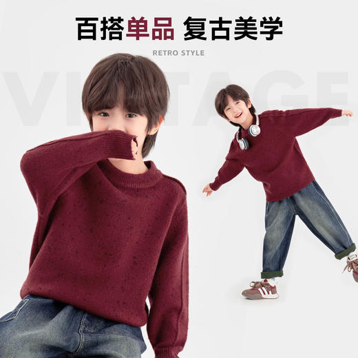 【件件底价，童装双倍积分】多多家男童毛衣针织衫秋冬款2025冬装新款儿童中大童红色新年上衣11420 商品图1