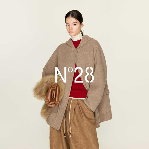 N°28【颗粒羊绒首创】100绵羊毛连帽大衣女秋冬宽松通勤毛呢外套 8855A1D570  商品图1