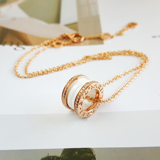 【95新】BVLGARI宝格丽B.zero1系列35005318K玫瑰金白陶瓷双排钻弹簧项链中性款151125AK01 商品图5