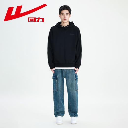 回力连帽卫衣男2025新款重磅宽松黑色春秋款上衣美式潮牌刺绣外套 商品图2