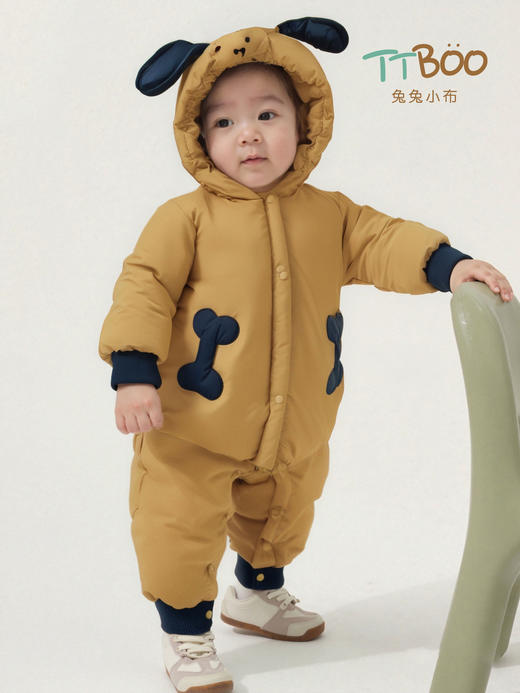 兔兔小布小狗帽子立体骨头羽绒爬服 商品图0