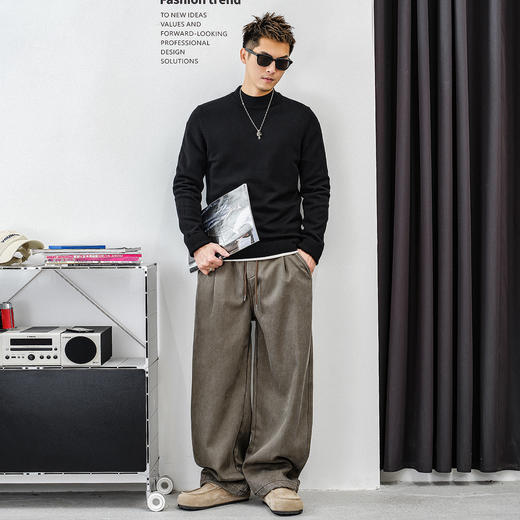 徐太浪【基础款 百搭叠穿】半高领毛衣男秋冬大码休闲针织衫上衣 商品图3