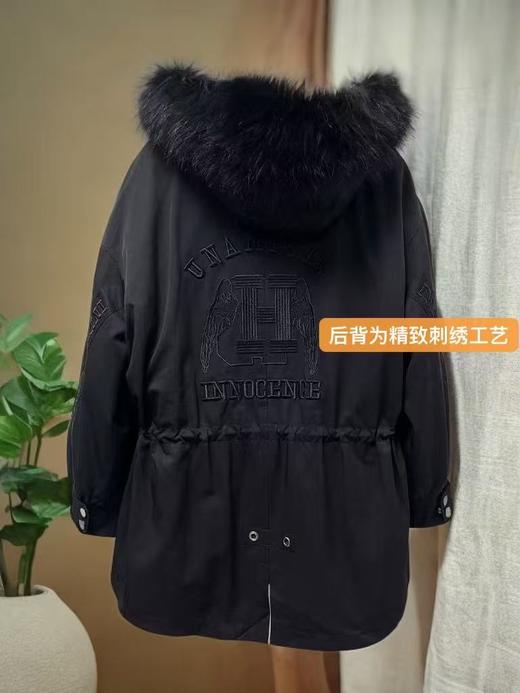 皮草可拆卸派克【派克服】獭兔毛真毛皮➕貉子毛领！！高支高密可收腰中款派克服-喜出 商品图4