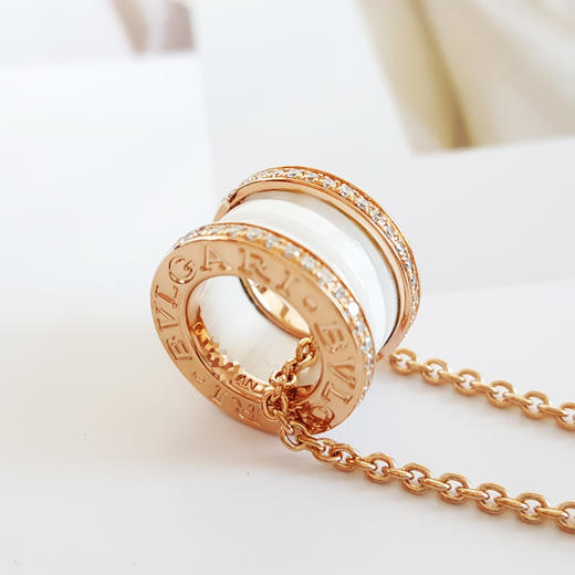 【95新】BVLGARI宝格丽B.zero1系列35005318K玫瑰金白陶瓷双排钻弹簧项链中性款151125AK01 商品图7