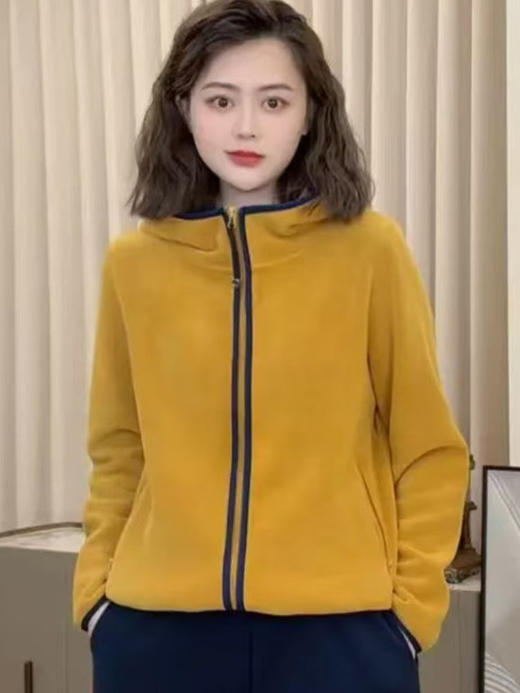 MZ-200269 时尚妈妈秋冬季摇粒绒外套女2025新款时尚休闲连帽双面绒拉链上衣 商品图2