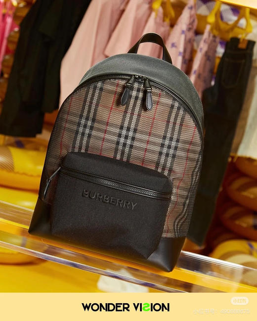 巴家徽标刺绣拉链开合格纹双肩包 商品图14