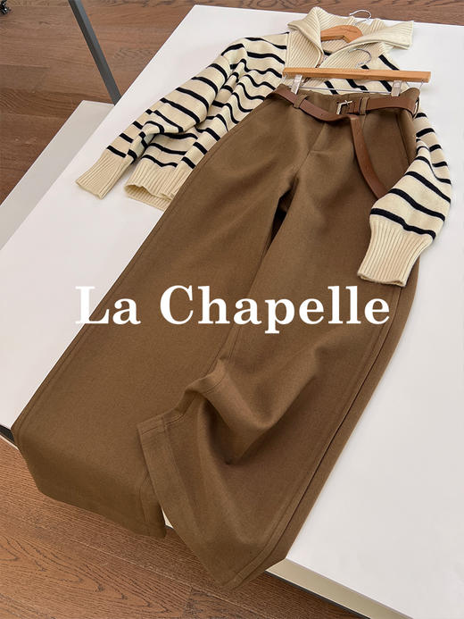 会员福利【高支斜纹+久坐顺直】拉夏贝尔/La Chapelle高腰微廓显瘦直筒裤~质感百搭加厚休闲裤（含腰带） 商品图1