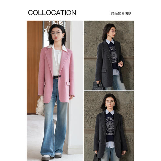 剩S/XL/M/XXL 【静奢系列】米思阳2026春季新款高级感驼绒羊毛蚕丝混纺西装式舒适保暖毛呢外套大衣女4129 商品图3