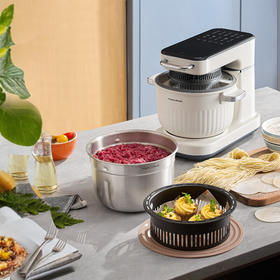 摩飞电器（Morphyrichards）多功能面食机全自动厨师机和面揉面打蛋绞肉空气炸一体食艺机MR8801 椰奶白 4L