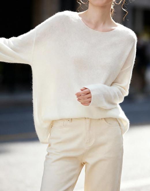 松弛感无缝一字领羊绒羊毛混纺套头上衣 商品图6