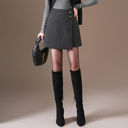 「自」全新升级【铂金会员146/天猫199/差价53】(14900)洛诗琳气质毛呢半身裙2025冬季新款加厚高腰显瘦A字裙女 商品图0