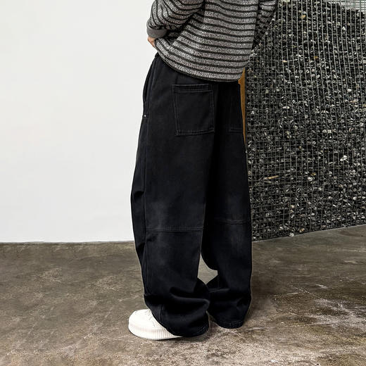 徐太浪【缉明线 立体裁剪】加绒休闲裤男秋冬款保暖直筒黑色裤子 商品图1