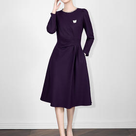 「高货wl」全新升级【铂金会员330/天猫449/差价119】(03059)洛诗琳气质通勤钉珠连衣裙2025秋冬新款褶皱修身收腰A字裙