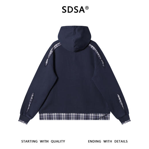 90693SDSA男士秋冬新款痞帅男装韩版拼接格子连帽卫衣时尚百搭套头上衣 商品图5