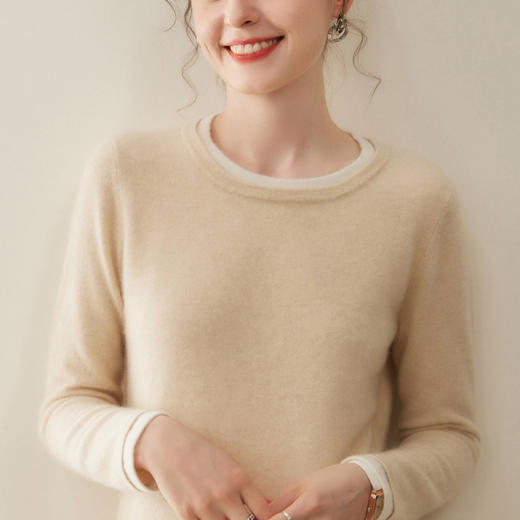 「高货rig」全新升级【铂金会员422/天猫569/差价147】(05355)洛诗琳气质假两件羊绒衫2025冬季新款显瘦百搭针织毛衣女 商品图1