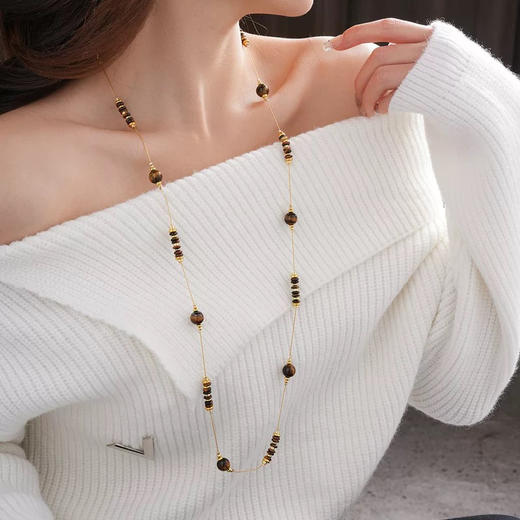 复古独特虎眼石搭配深色木珠毛衣链-纪念日百货门店同款168046521 商品图1