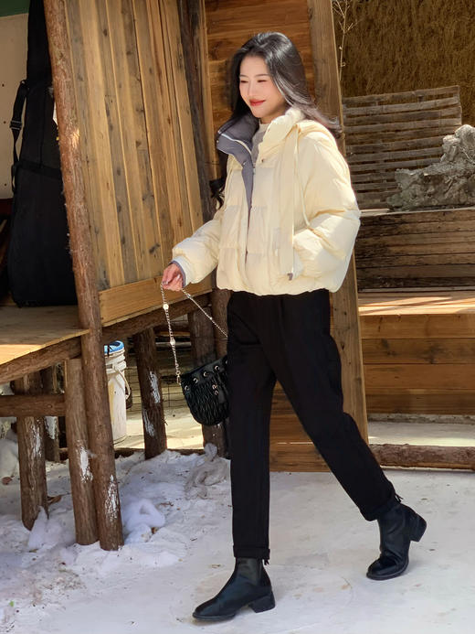 【百图lulu定制】【阳光羽绒服】清新 自然 双拼色 连帽（可拆卸）短款羽绒服 商品图9