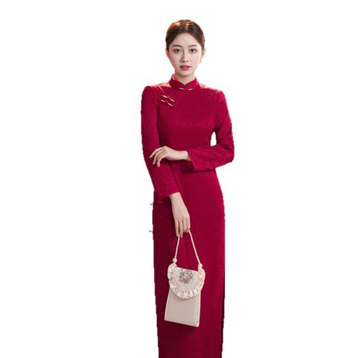 复古国风针织提花加绒长袖旗袍新款老上海宴会旗袍209684 商品图4