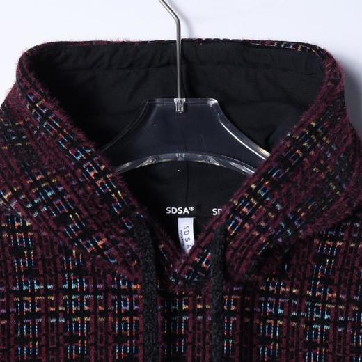 WY1433SDSA男士秋冬新款痞帅男装高街风彩色格纹绒毛抽绳连帽卫衣百搭 商品图2